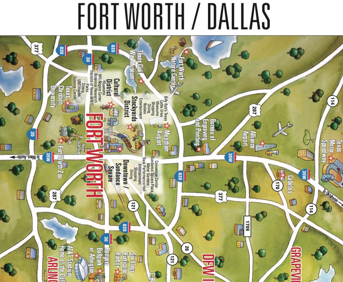Dallas haritası Fort Worth area