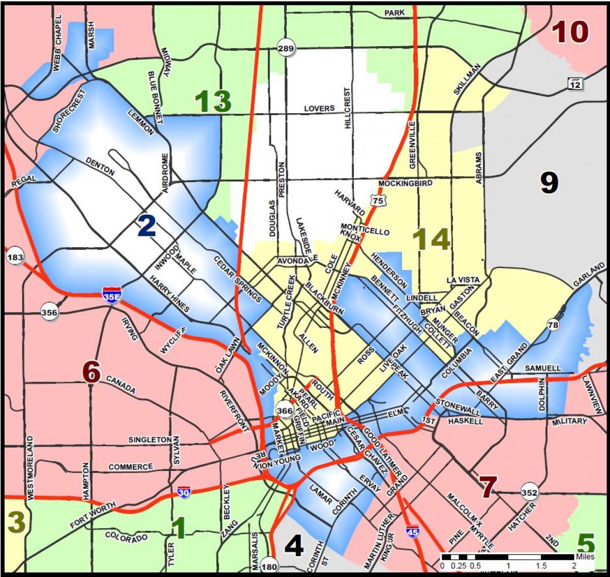 Dallas şehir Konseyi bölge haritası